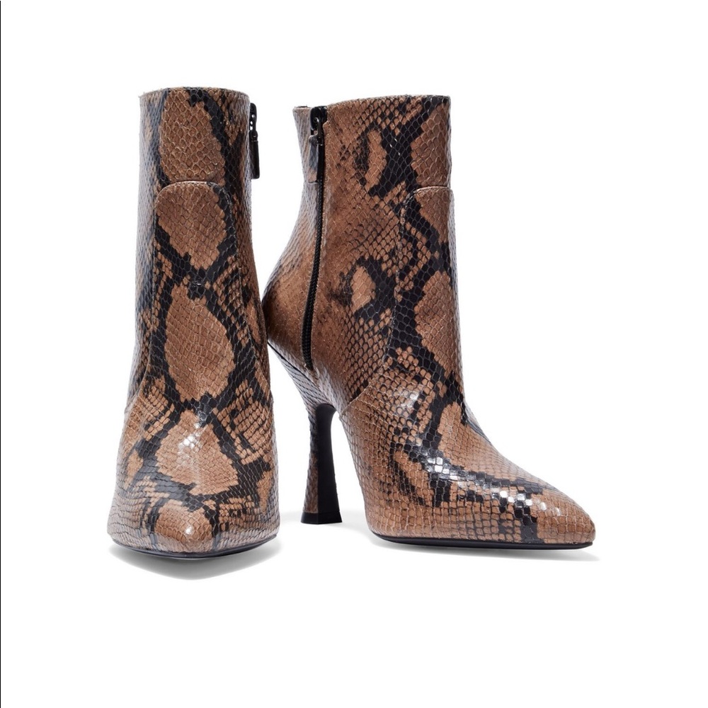 Stuart Weitzman Brown & Black Snakeskin Pointed Ankle Booties